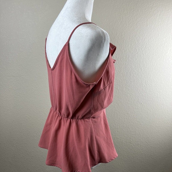 Monteau Top‎ Women Medium Spaghetti Strap V-Neck Ruffle Mauve Pink Wrap Blouse - Picture 7 of 12